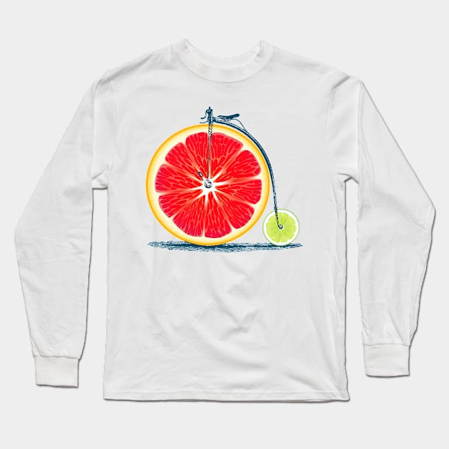 Vintage Retro Cute Red Orange Lime Bike with Old Frame Look and Citrus Wheels Long Sleeve T-Shirt by Olloway